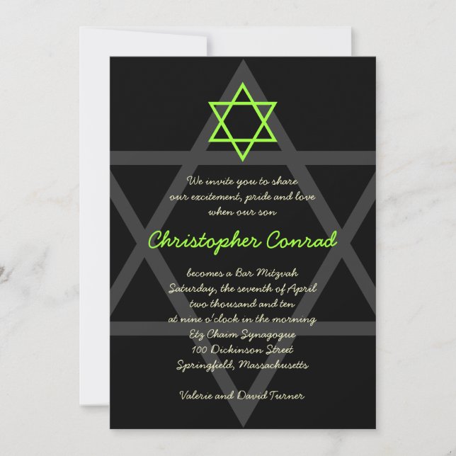 Invitation Black and Green Bar Mitzvah (Devant)