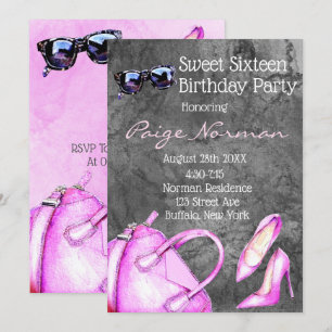 Invitation Black and Hot Rose Fashion Sweet 16 Anniversaire