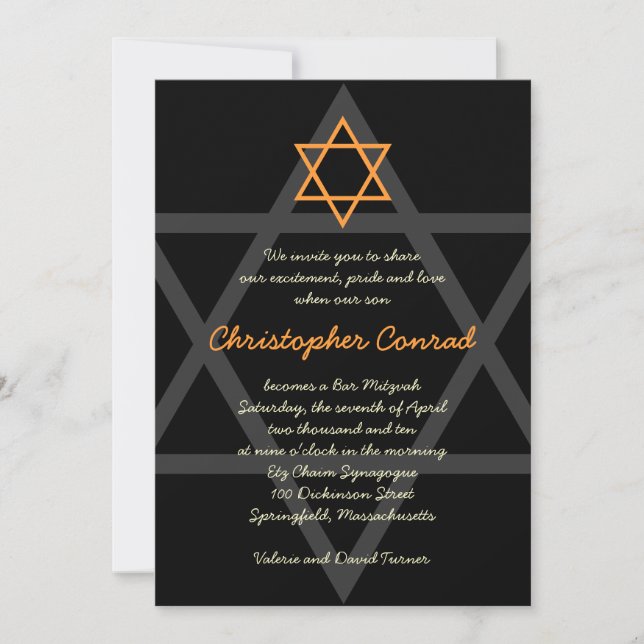 Invitation Black and Orange Bar Mitzvah (Devant)