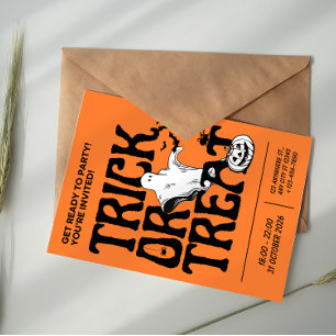 Invitation Black and Orange Simple Trick Or Treat Halloween
