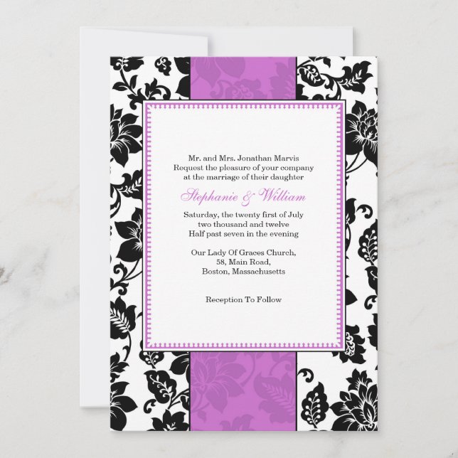 Invitation Black and Purple Damask Wedding Invite (Devant)