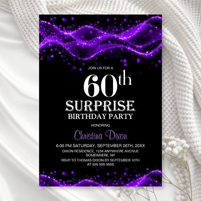 Invitation Black and Purple Surprise 60th Birthday Party (Créateur téléchargé)