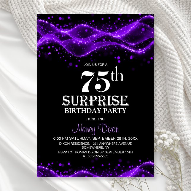 Invitation Black and Purple Surprise 75e anniversaire (Créateur téléchargé)