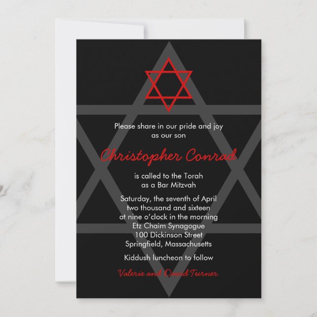 Invitation Black and Red Bar Mitzvah (Devant)