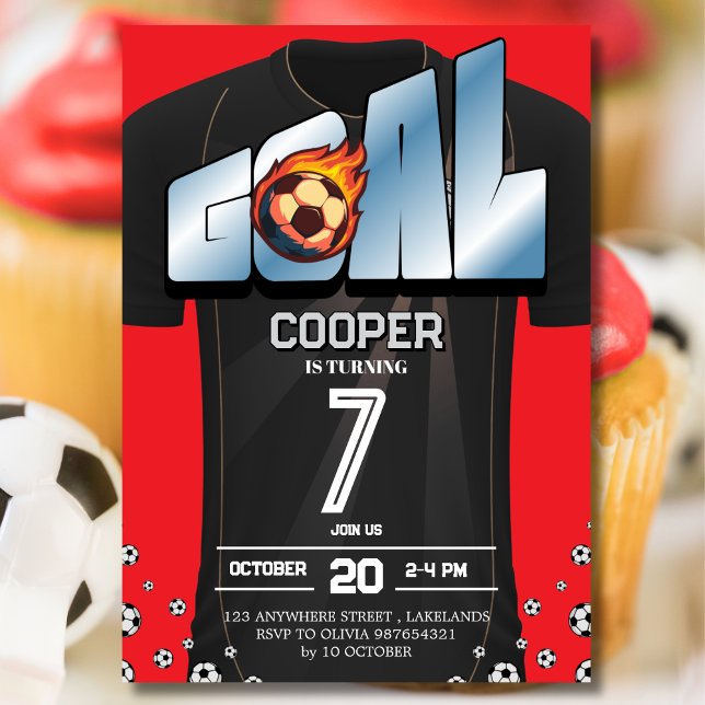Invitation Black and Red Soccer Shirt Birthday Party  (Créateur téléchargé)