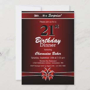 Invitation Black and Red Surprise 21e anniversaire Diner Part