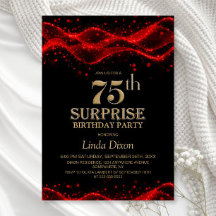 Invitation Black and Red Surprise 75e fête d'anniversaire