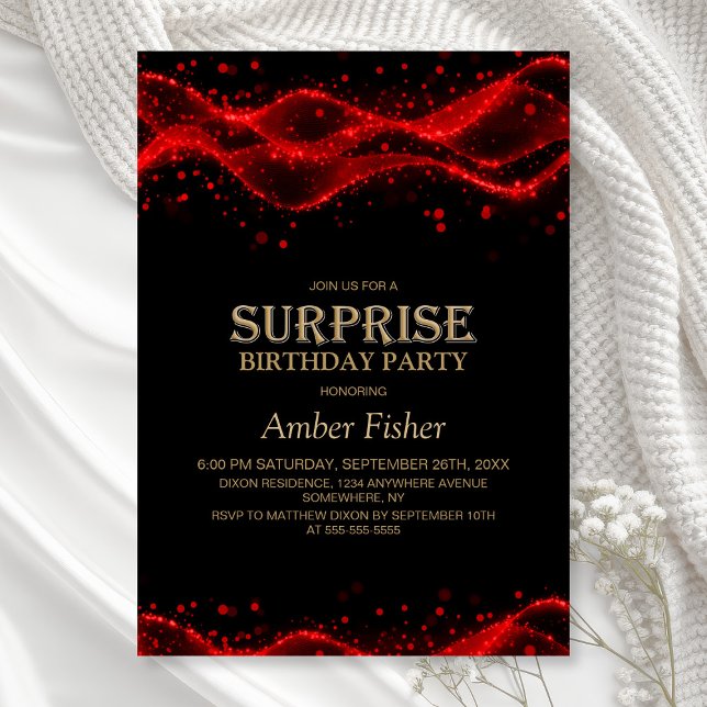 Invitation Black and Red Surprise Any Age Birthday Party (Créateur téléchargé)