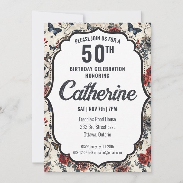 Invitation Black and Red Tattoo  Birthday (Devant)