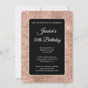 Invitation Black and Rose Gold Disco Parties scintillant 30e 