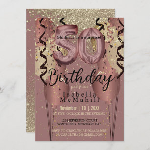 Invitation Black and Rose Gold Parties scintillant 50e annive