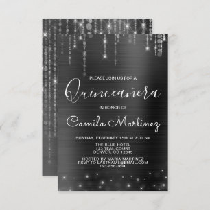 Invitation Black and Silver Modern Quinceanera Party