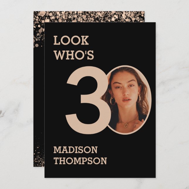 Invitation Black and Sparkle Gold Parties scintillant 30e ann (Devant / Derrière)