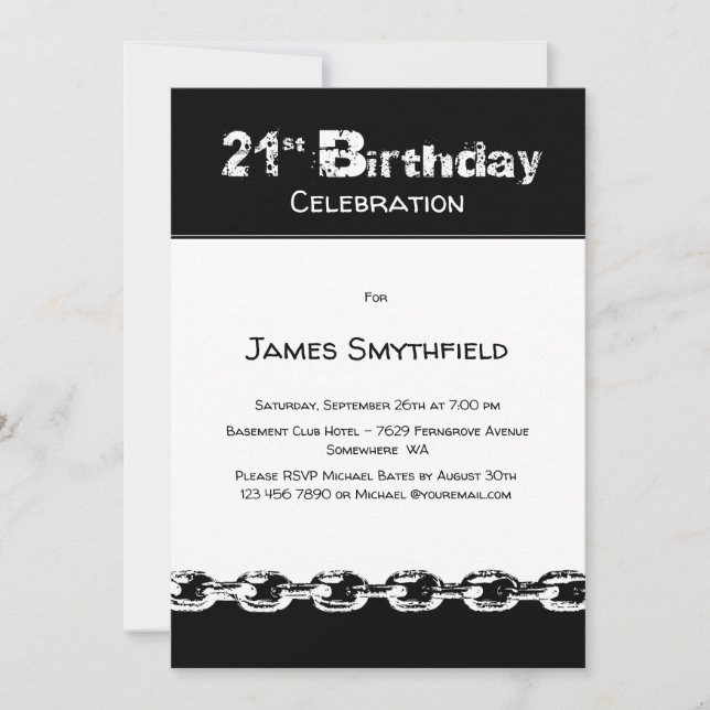 Invitation Black and White 21e fête d'anniversaire (Devant)