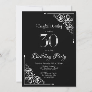 Invitation Black and White 30th Birthday Party