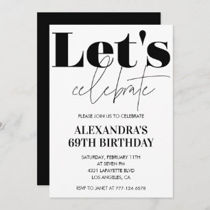Invitation Black and White 69e anniversaire Modern