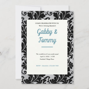Invitation Black and White Black Damask