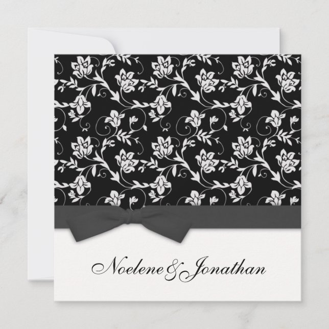 Invitation Black and White Bow Flower Wedding Invite (Devant)