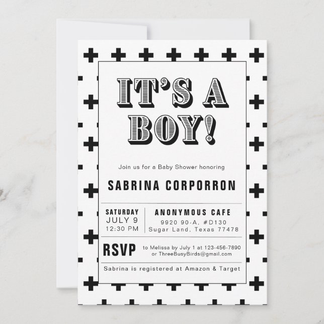 Invitation Black and White C'est un garçon Baby shower Invita (Devant)