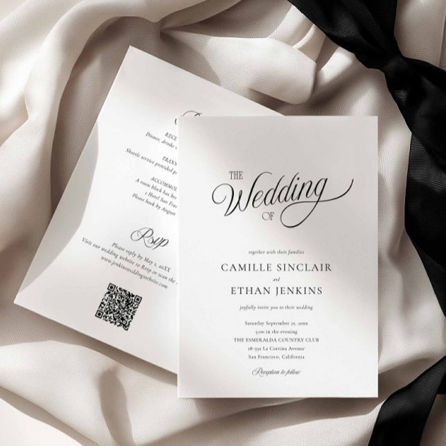 Invitation Black and White Elegant All in One Wedding (The Wedding Black and White all in one Invitation)