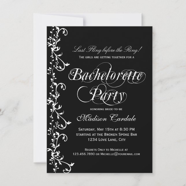 Invitation Black and White Elegant Bachelorette Party (Devant)