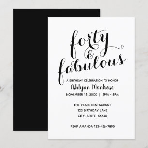 Invitation Black and White Elegant Quarty & Fabulous Birthday
