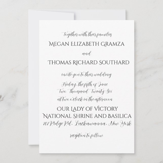 Invitation Black and White Elegant Simplicity Wedding Invite (Devant)