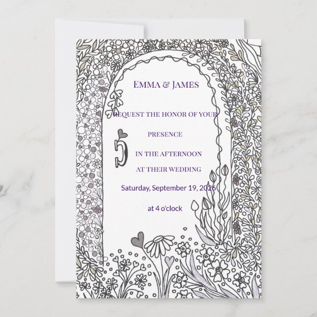 Invitation Black and White Floral Garden Door Wedding (Devant)