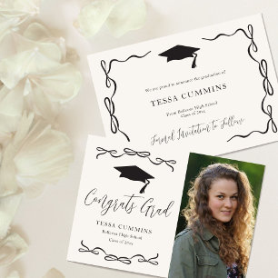 Invitation Black and White Girl Bow Photo Party Graduation