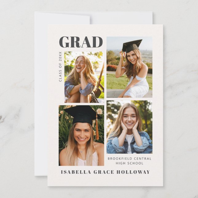 Invitation Black and White Grad Announcement With Photos (Devant)