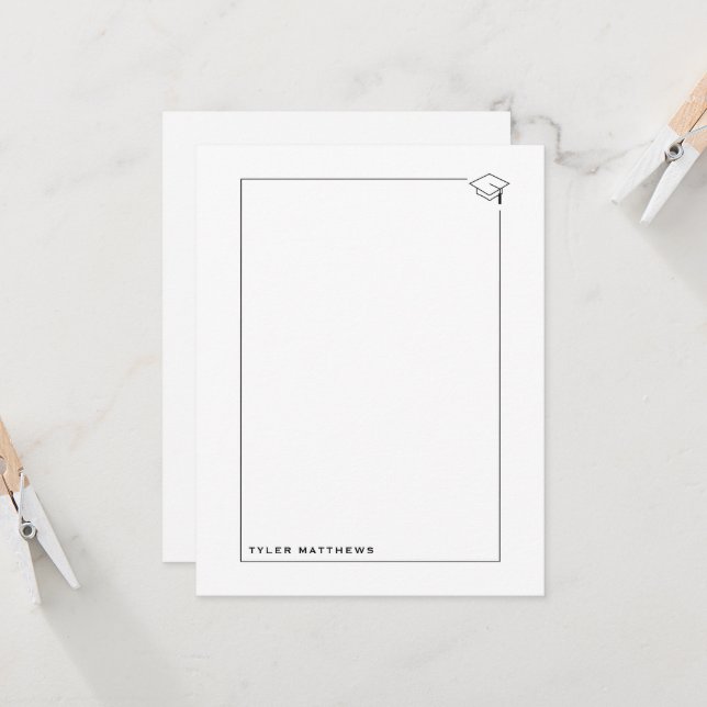 Invitation Black and White Grad Notecard (Devant/Arrière en situation)