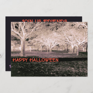 Invitation Black and White Halloween Party Scanner Woods