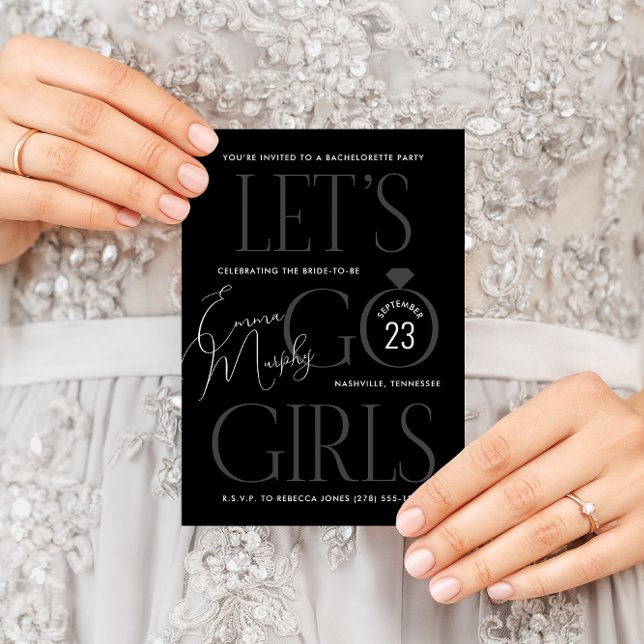 Invitation Black and White Lets Go Girls Bachelorette Party (Modern and sleek black Let's Go Girls country western bachelorette party invitation)