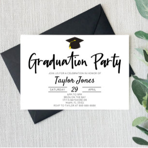 Invitation Black and White Minimal Graduation Party
