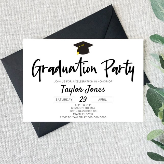 Invitation Black and White Minimal Graduation Party (Créateur téléchargé)