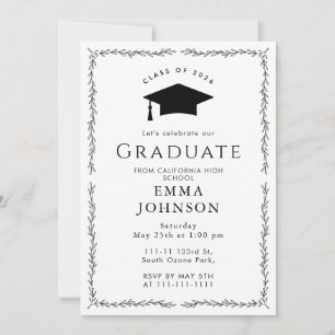 Invitation Black and White Minimalist chic Graduation Party