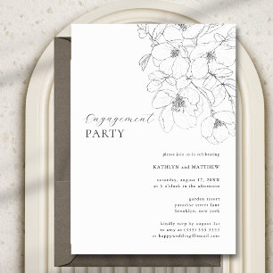 Invitation Black and White Minimalist Floral Engagement Party