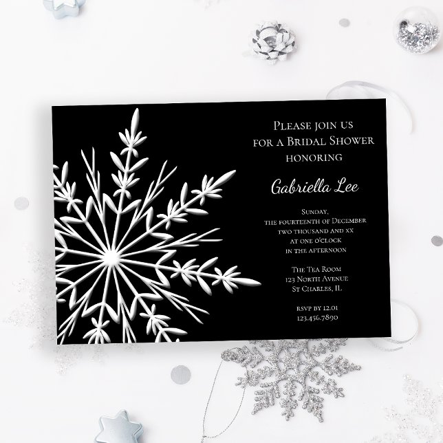 Invitation Black and White Snowflake Winter Bridal Shower (Set the tone for your festive event with the Black White Snowflakes Winter Bridal Shower Invitation.)