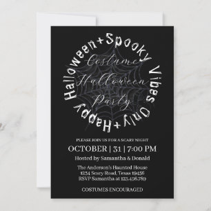 Invitation Black and White Spider Web Halloween Costume Party