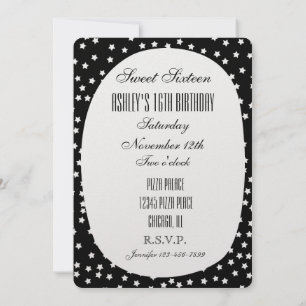Invitation Black and White Stars Sweet 16