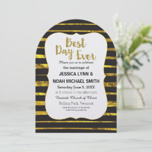 Invitation Black and White Stripe Gold Meilleur Jour jamais