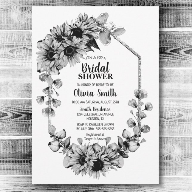 Invitation Black and White Sunflower Floral Bridal Shower (Créateur téléchargé)