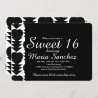 Black and White Sweet 16 Coeur fête d'anniversaire