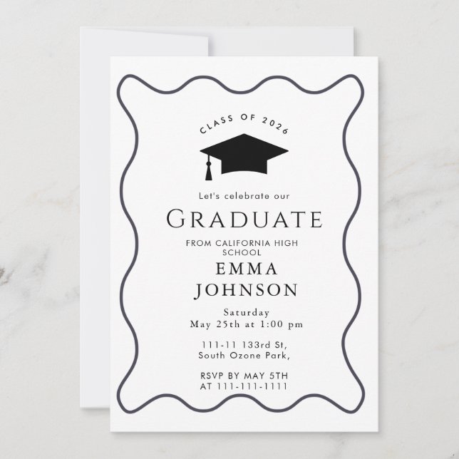 Invitation Black and White Vintage Elegant Graduation Party (Devant)