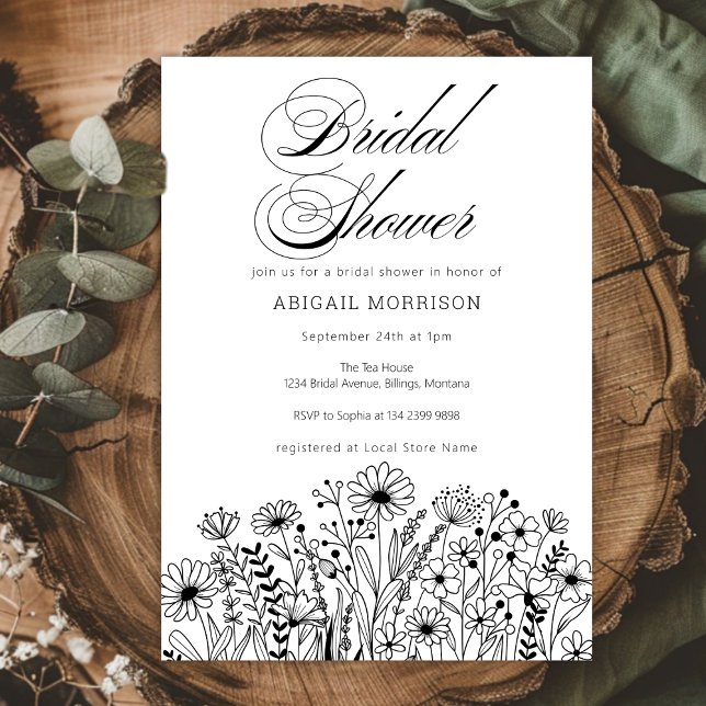 Invitation Black and White Wildflowers Bridal Shower (Créateur téléchargé)