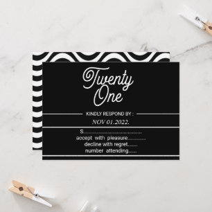 Invitation Black and Withe Modern 21st Birthday Party