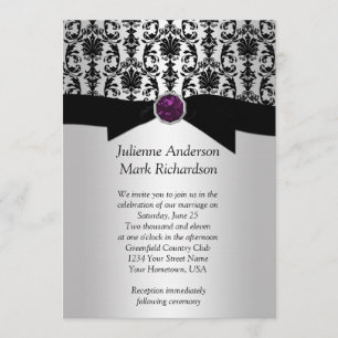 Invitation Black Argent Damask Purple Jewel Mariage Invitatia