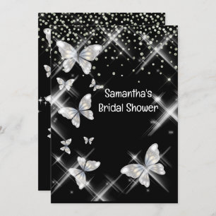 Invitation Black argent papillon scintillant parties scintill