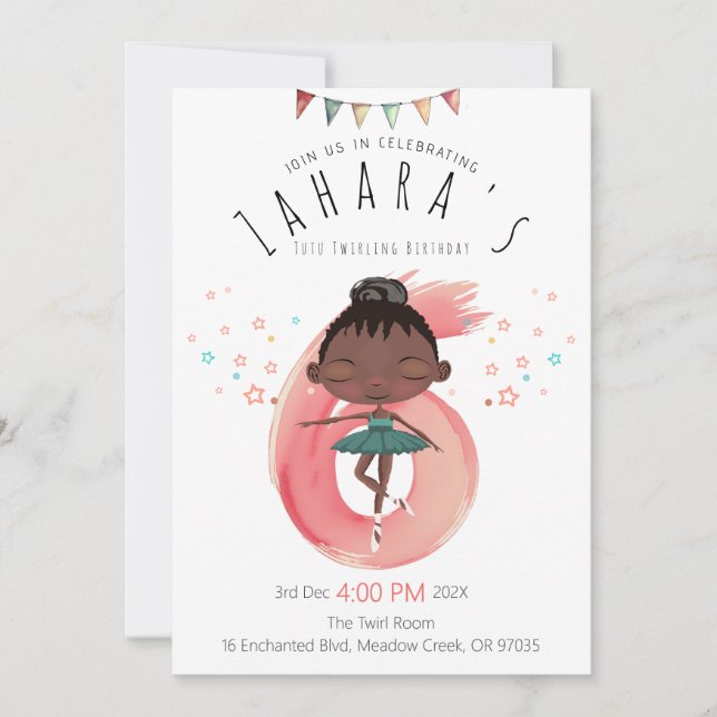 Invitation Black Ballerina 6th Birthday (Devant)