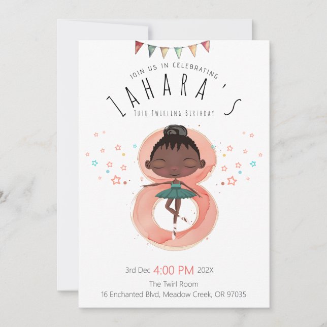 Invitation Black Ballerina 8th Birthday (Devant)